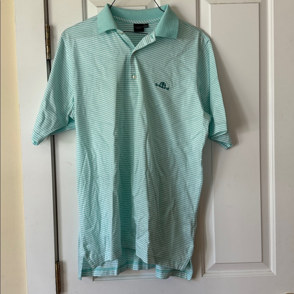 Fairway & Greene Light Blue/Green Striped Polo - Picture 5 of 6